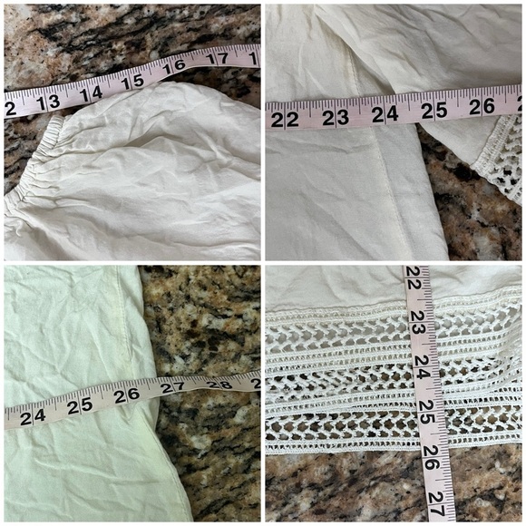 Aimage Women’s Cream Ivory Pintuck Boho Tunic Mini Dress L Semi Sheer Crochet - Picture 6 of 11